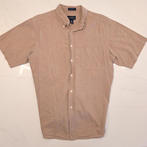 Club Room Sz M Men's Short Sleeve Button Down Shirt Brown Casual Cotton Stripes - Picture 1 of 10